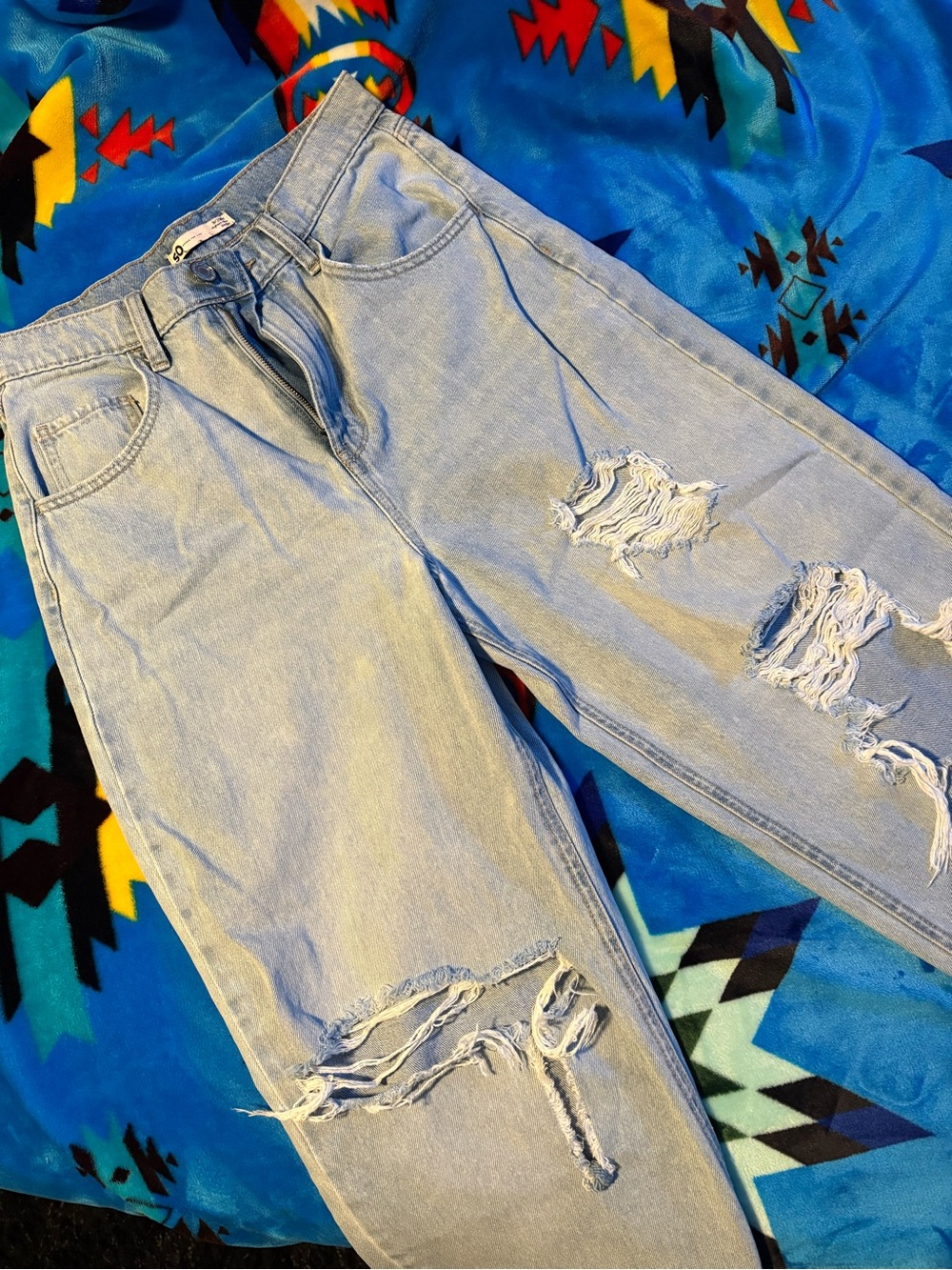 SO Light Blue Distressed Boyfriend Jeans Womens
